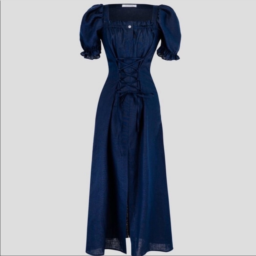 Sleeper Marquise linen midi dress navy blue - Picture 3 of 3